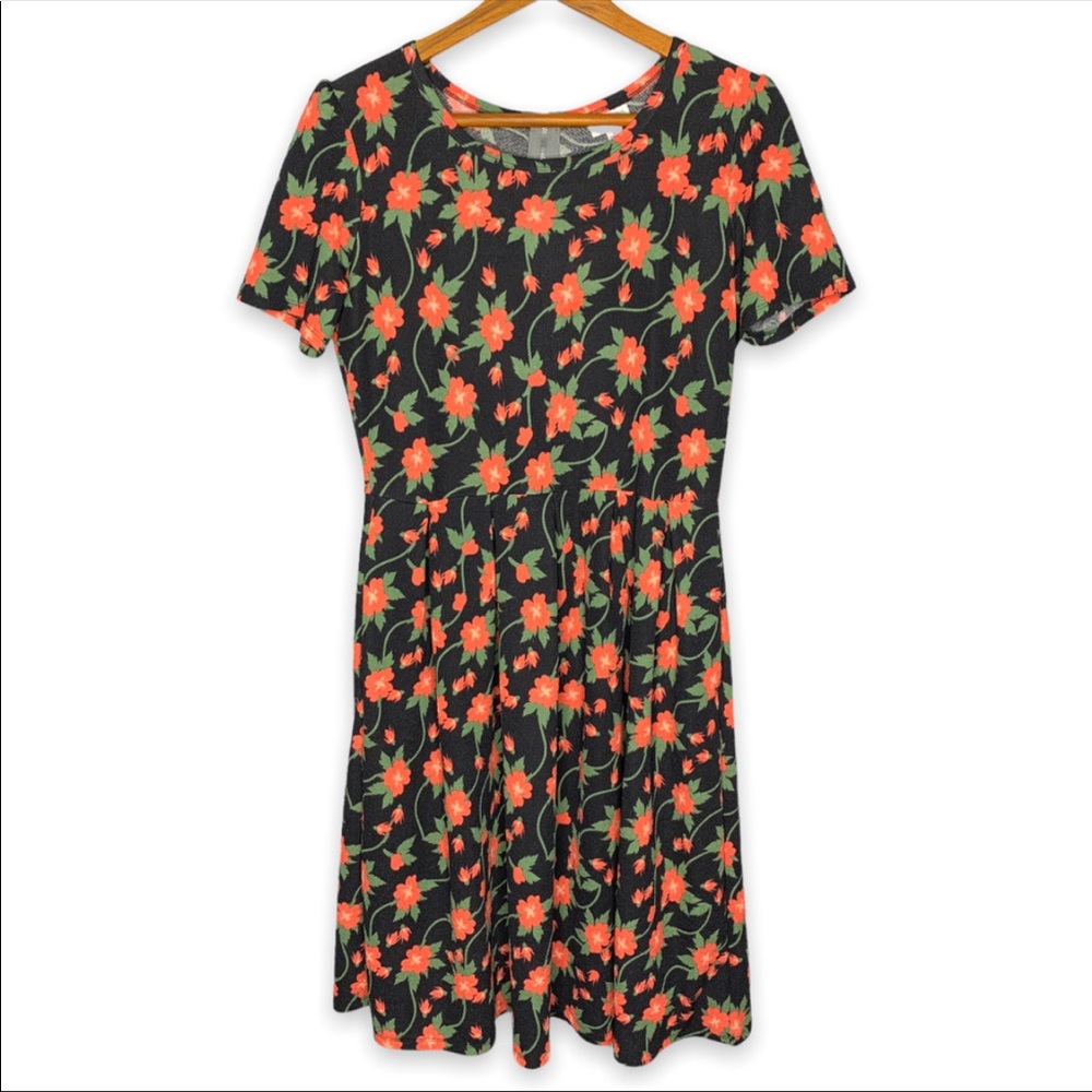 Lularoe Orange and Black Floral Amelia Dress